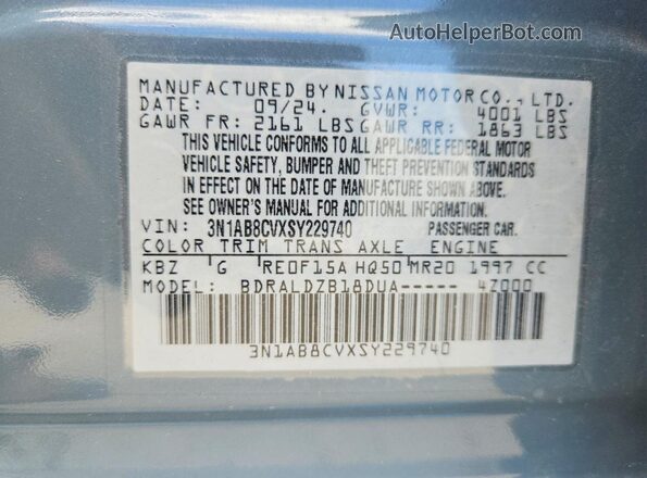 3N1AB8CVXSY229740 2025 NISSAN SENTRA Blue VIN կոդի պիտակի տեսք