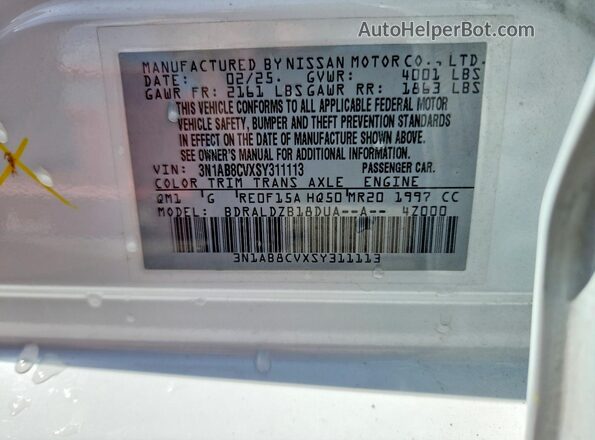 3N1AB8CVXSY311113 2025 NISSAN SENTRA White Widok komory silnika