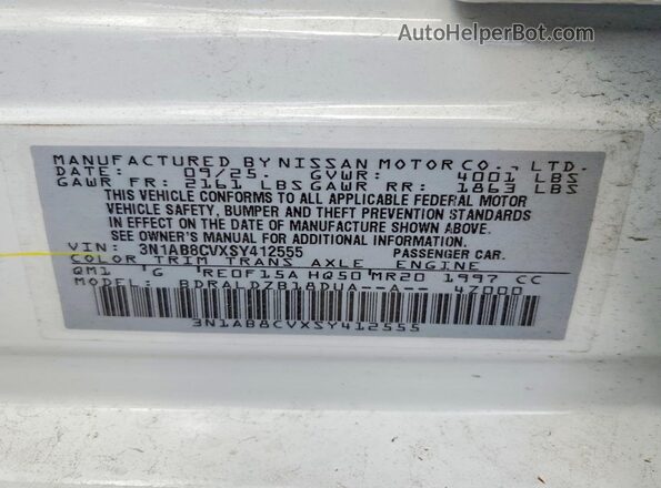 3N1AB8CVXSY412555 2025 NISSAN SENTRA White Вид підкапотного простору