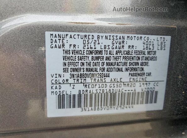 3N1AB8DV0MY292444 2021 NISSAN SENTRA Gray Вид наклейки з VIN-кодом