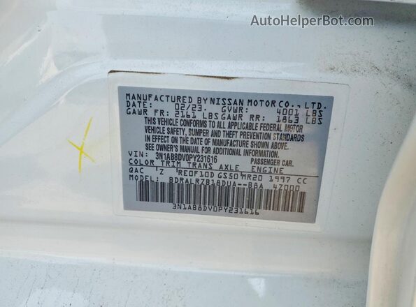 3N1AB8DV0PY231616 2023 NISSAN SENTRA White Engine compartment view