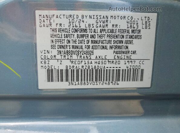 3N1AB8DV0SY248926 2025 NISSAN SENTRA Blue ძრავის განყოფილების ხედი