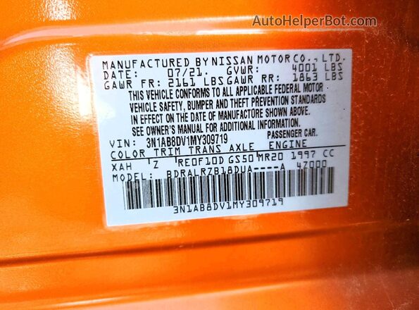 3N1AB8DV1MY309719 2021 NISSAN SENTRA Оранжевый Вид подкапотного пространства
