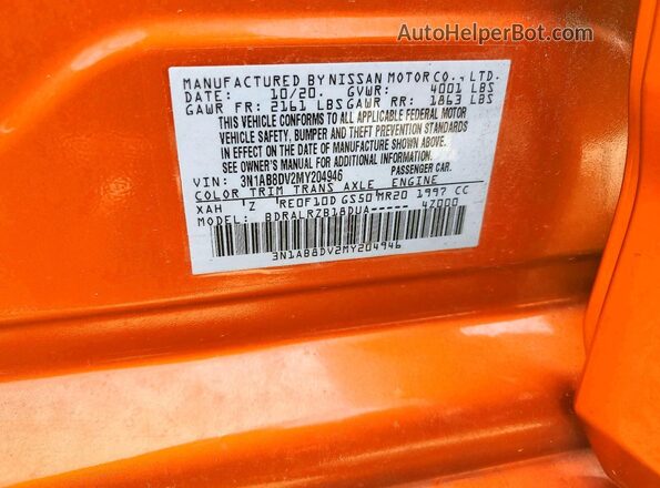 3N1AB8DV2MY204946 2021 NISSAN SENTRA Оранжевый Вид подкапотного пространства