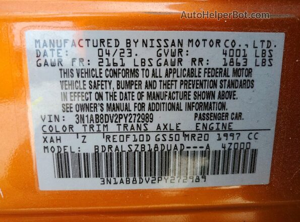 3N1AB8DV2PY272989 2023 NISSAN SENTRA Orange VIN sticker view
