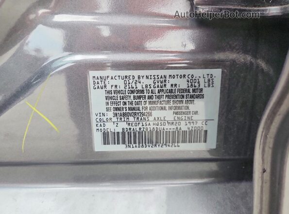 3N1AB8DV2RY294266 2024 NISSAN SENTRA Gray VIN sticker view