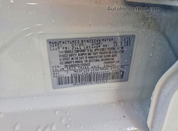 3N1AB8DV3LY265463 2020 NISSAN SENTRA White Շարժիչի բաժամունքի տեսք
