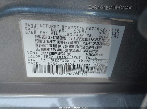 3N1AB8DV3MY201506 2021 NISSAN SENTRA Gray Շարժիչի բաժամունքի տեսք