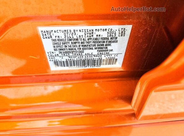 3N1AB8DV3PY312402 2023 NISSAN SENTRA Orange Vista del compartimento del motor