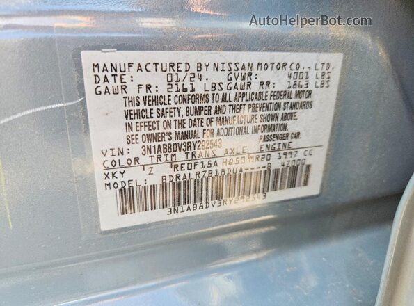 3N1AB8DV3RY292543 2024 NISSAN SENTRA Blue VIN sticker view