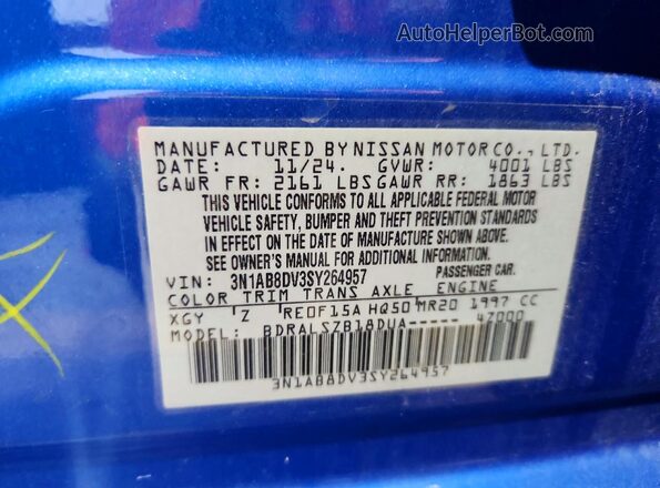 3N1AB8DV3SY264957 2025 NISSAN SENTRA Blue Вид наклейки з VIN-кодом