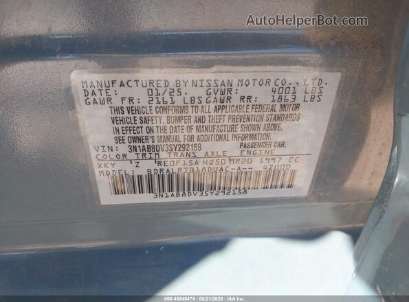 3N1AB8DV3SY292158 2025 NISSAN SENTRA Серый Вид подкапотного пространства