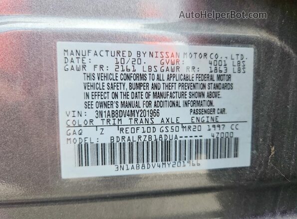 3N1AB8DV4MY201966 2021 NISSAN SENTRA Серый Вид наклейки с VIN-кодом