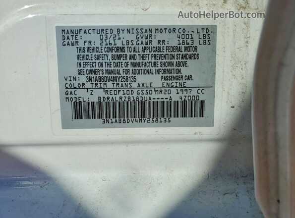 3N1AB8DV4MY258135 2021 NISSAN SENTRA White Widok komory silnika