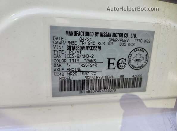 3N1AB8DV4RY336579 2024 NISSAN SENTRA White Vista de la etiqueta del VIN