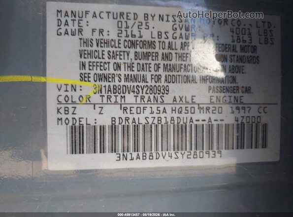 3N1AB8DV4SY280939 2025 NISSAN SENTRA Light Blue Engine compartment view