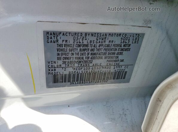 3N1AB8DV5MY285702 2021 NISSAN SENTRA White Շարժիչի բաժամունքի տեսք