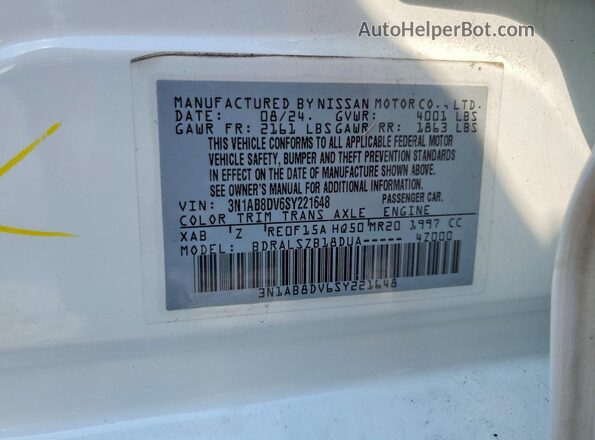 3N1AB8DV6SY221648 2025 NISSAN SENTRA White VIN կոդի պիտակի տեսք