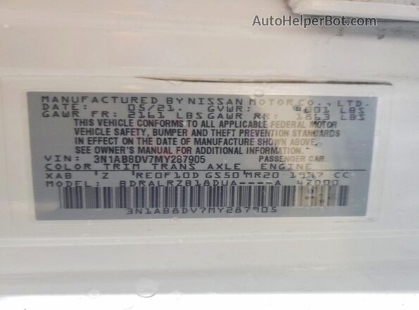 3N1AB8DV7MY287905 2021 NISSAN SENTRA White Engine compartment view