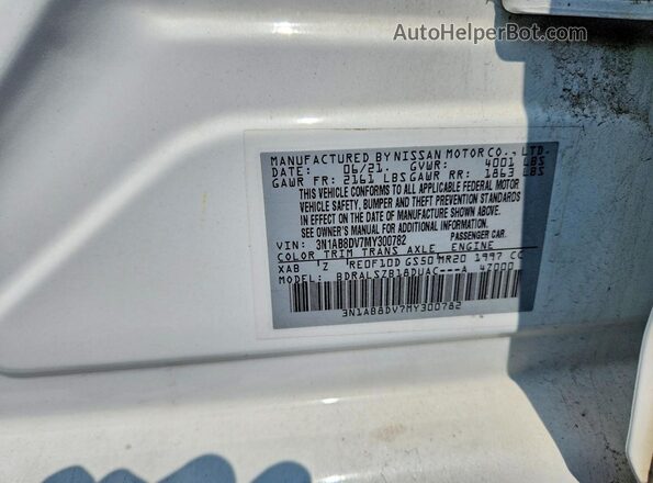 3N1AB8DV7MY300782 2021 NISSAN SENTRA White ძრავის განყოფილების ხედი