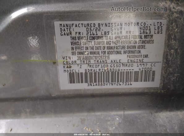 3N1AB8DV7NY267316 2022 NISSAN SENTRA Gray Շարժիչի բաժամունքի տեսք