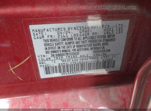 3N1AB8DV7RY329433 2024 NISSAN SENTRA Red ძრავის განყოფილების ხედი