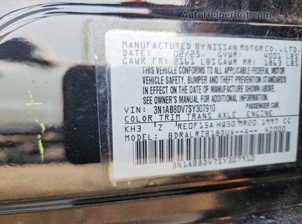 3N1AB8DV7SY307910 2025 NISSAN SENTRA Black Вид наклейки з VIN-кодом