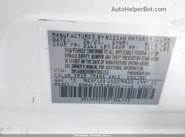 3N1AB8DV8MY306753 2021 NISSAN SENTRA White ძრავის განყოფილების ხედი