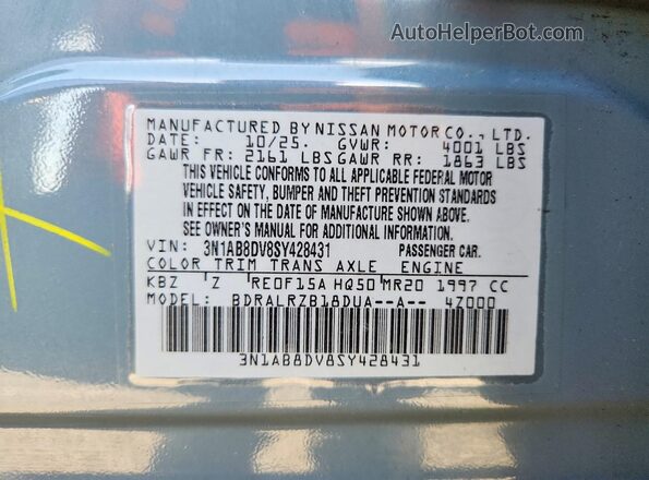 3N1AB8DV8SY428431 2025 NISSAN SENTRA Gray Вид наклейки з VIN-кодом