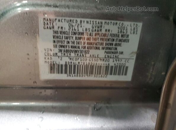 3N1AB8DV9MY301822 2021 NISSAN SENTRA Gray VIN sticker view