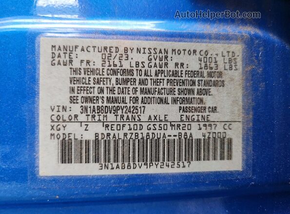 3N1AB8DV9PY242517 2023 NISSAN SENTRA Blue Widok komory silnika