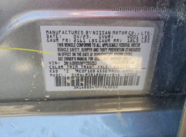 3N1AB8DV9PY265053 2023 NISSAN SENTRA Gray Շարժիչի բաժամունքի տեսք