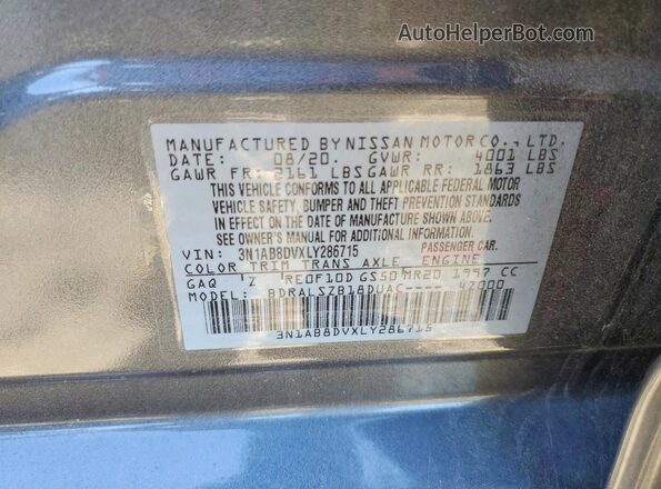 3N1AB8DVXLY286715 2020 NISSAN SENTRA Gray Vista del compartimento del motor
