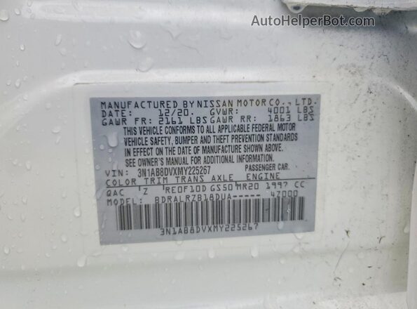 3N1AB8DVXMY225267 2021 NISSAN SENTRA White VIN sticker view