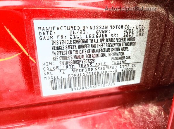 3N1AB8DVXPY307228 2023 NISSAN SENTRA Burgundy ძრავის განყოფილების ხედი