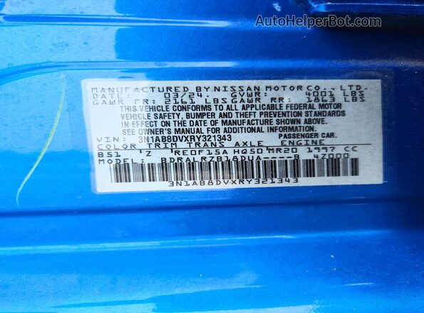 3N1AB8DVXRY321343 2024 NISSAN SENTRA Blue Engine compartment view