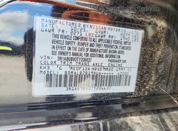 3N1AB9BV0TY206637 2026 NISSAN SENTRA Черный Вид наклейки с VIN-кодом