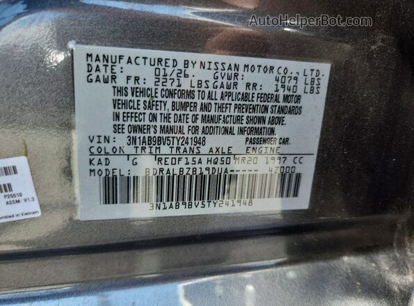 3N1AB9BV5TY241948 2026 NISSAN SENTRA Silver Vista del compartimento del motor