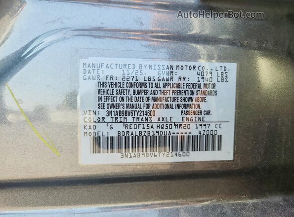 3N1AB9BV6TY214600 2026 NISSAN SENTRA Gray Widok naklejki z numerem VIN