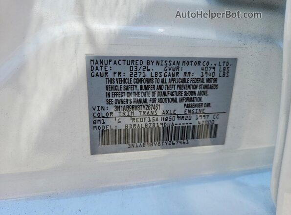 3N1AB9BV8TY267461 2026 NISSAN SENTRA White Vista de la etiqueta del VIN