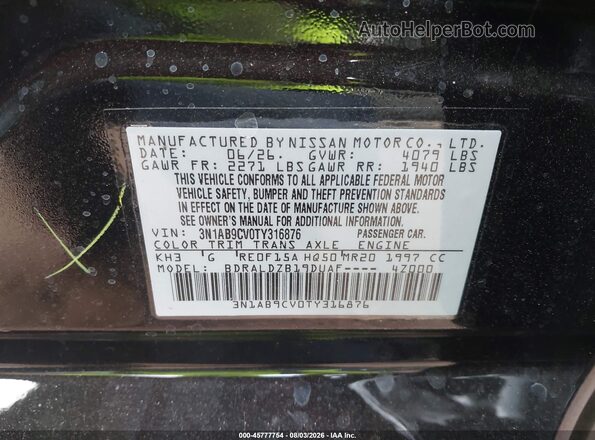 3N1AB9CV0TY316876 2026 NISSAN SENTRA Black Vista del compartimento del motor