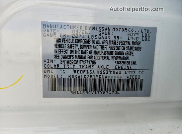 3N1AB9CV1TY271706 2026 NISSAN SENTRA White Widok naklejki z numerem VIN