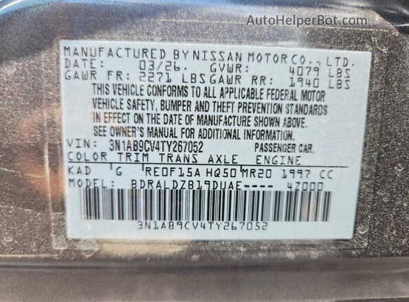 3N1AB9CV4TY267052 2026 NISSAN SENTRA Gray Vista de la etiqueta del VIN