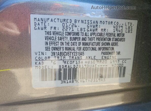 3N1AB9CV6TY231945 2026 NISSAN SENTRA Gray Вид підкапотного простору