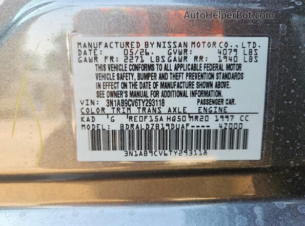 3N1AB9CV6TY293118 2026 NISSAN SENTRA Gray ძრავის განყოფილების ხედი