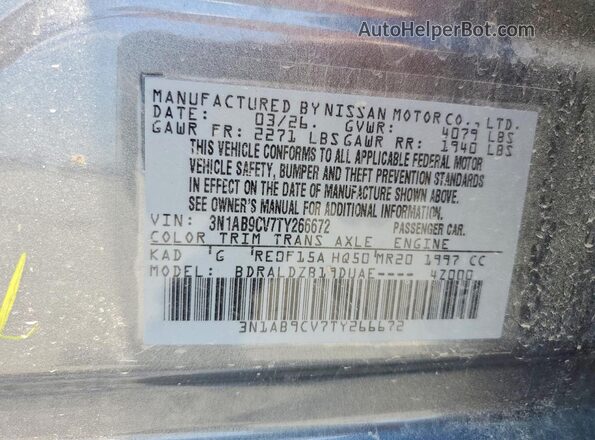 3N1AB9CV7TY266672 2026 NISSAN SENTRA Gray VIN կոդի պիտակի տեսք