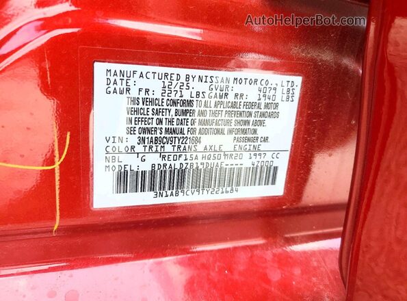 3N1AB9CV9TY221684 2026 NISSAN SENTRA Red Vista del compartimento del motor