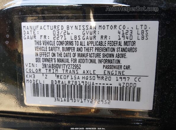 3N1AB9DV1TY272952 2026 NISSAN SENTRA Black Вид підкапотного простору