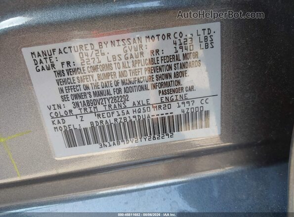 3N1AB9DV2TY282292 2026 NISSAN SENTRA Gray Вид підкапотного простору