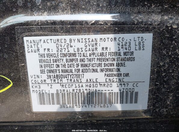 3N1AB9DV4TY276817 2026 NISSAN SENTRA Black Շարժիչի բաժամունքի տեսք